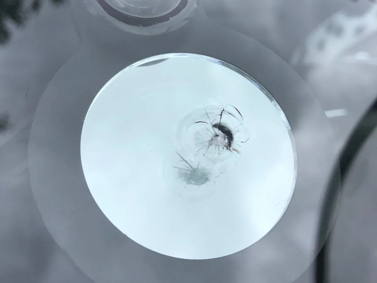 Combination rock chip damage on a windshield before repair