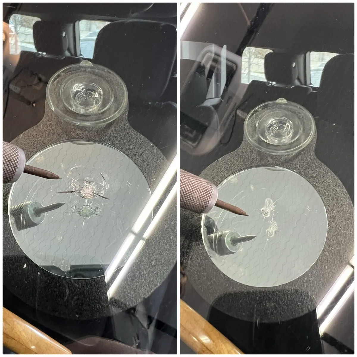 windshield rock chip repair in edmonton before and after - dynamo windshield repair
