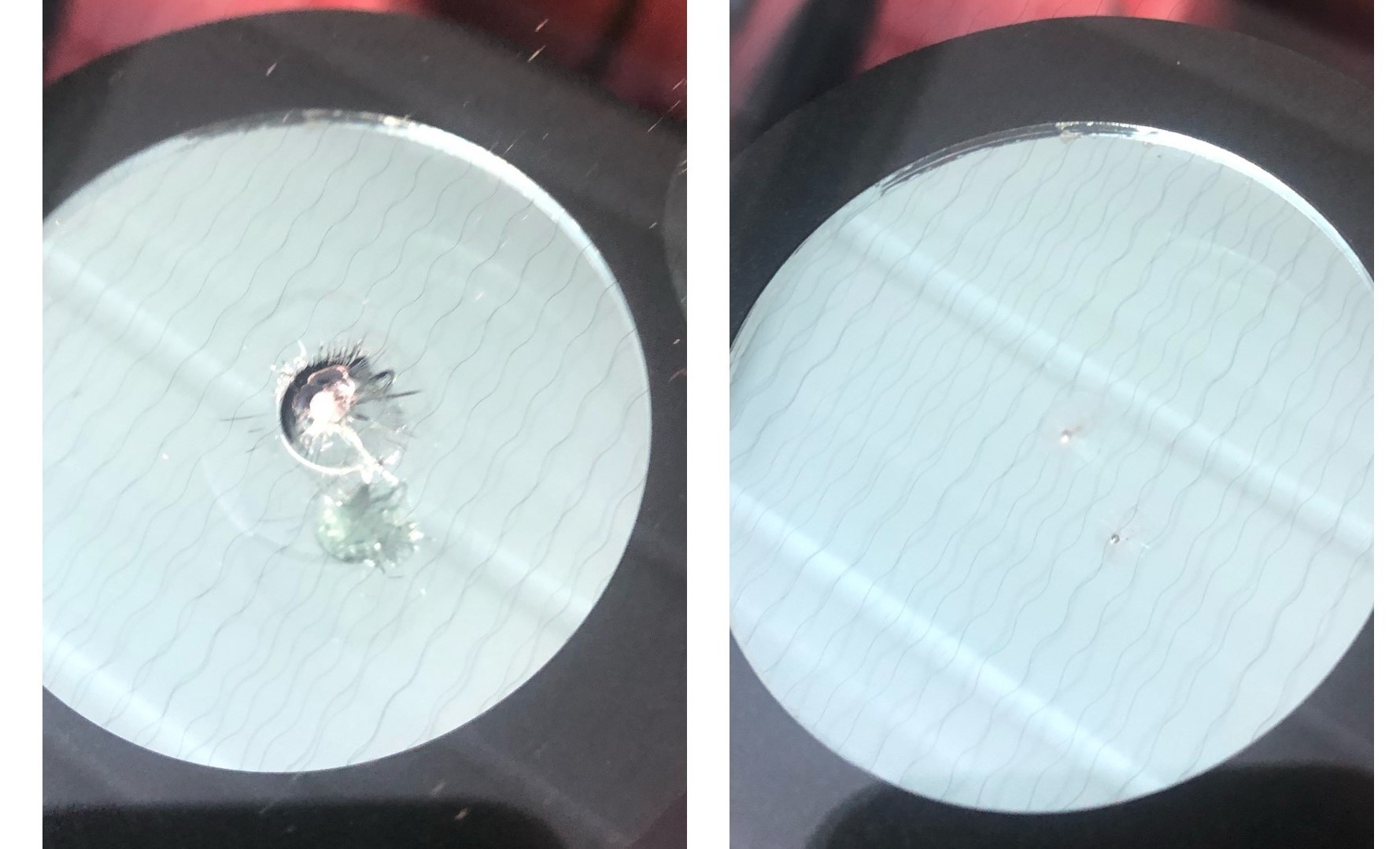 Rock chip in windshield before & after repair