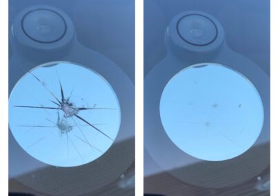 Before & after of a windshield rock chip repair