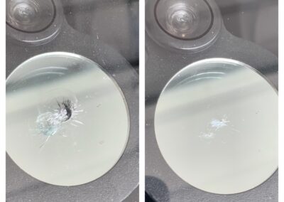before & after of a windshield chip repair (windshield repair edmonton)